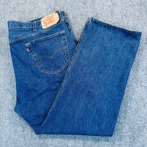 Levis 501 Original Fit Button Fly Jeans Men's 46x32 Dark Blue Stonewash Baggy